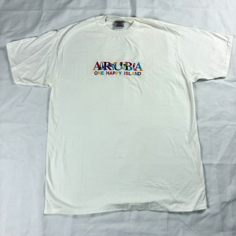 VTG Oneita T-Shirt Made in USA Pre-Shrunk Cotton XL Single Stitch Embroidered